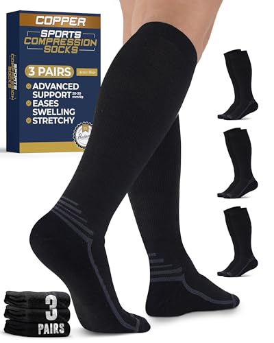 Pembrook 3 Pairs Copper Compression Socks for Women & Men - Compression Socks 20-30 mmHg, Running, Nursing, Pregnancy, Travel