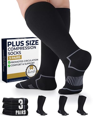 Pembrook Plus Size Compression Socks Wide Calf - 3 Pairs, 20-30mmHg Extra Wide Calf Compression Socks Women & Men, Up to 4XL