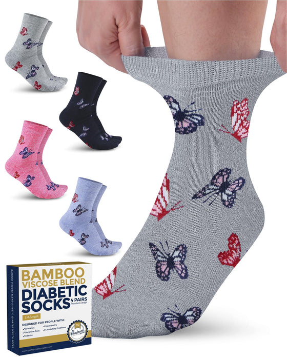 Pembrook Diabetic Socks for Women & Men - 4 Pairs Ankle Bamboo Viscose Socks Woman | Womens Diabetic Socks Size 9-11