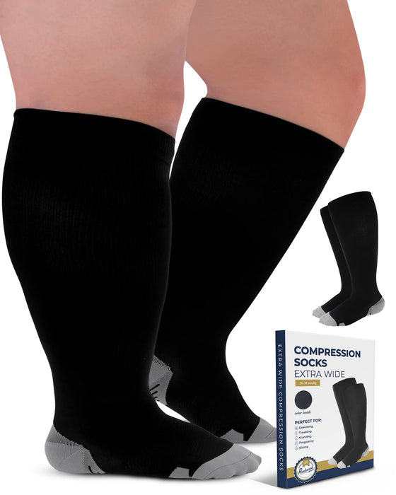 Pembrook Plus Size Compression Socks Wide Calf - Up to 6XL | 20-30 mmHg Wide Calf Compression Socks for Women Plus Size