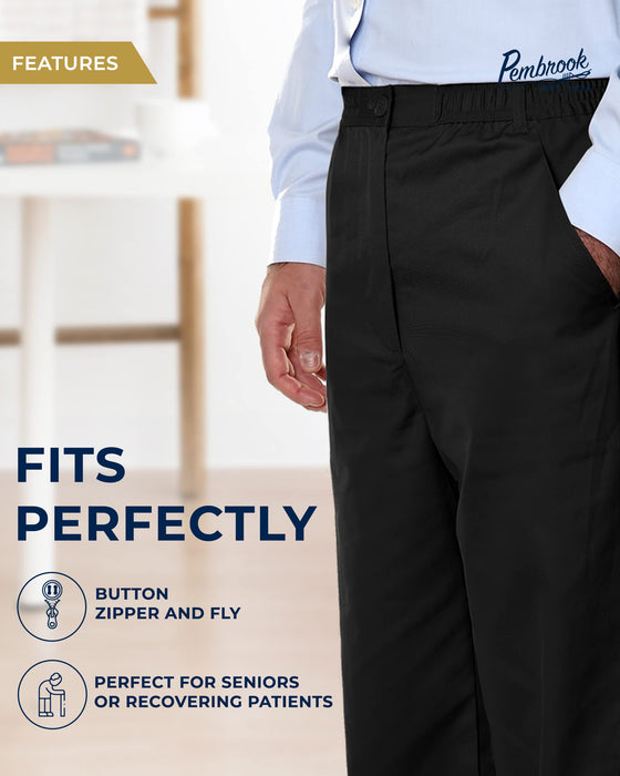 Pembrook Mens Elastic Waist Pants for Seniors - Adaptive Mens Pants for Elderly with Zipper and Button