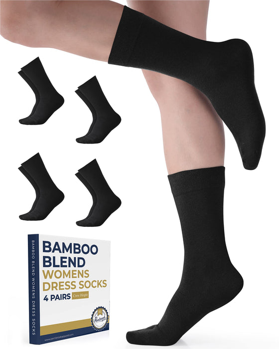 Pembrook Bamboo Womens Dress Socks - 4 Pairs Crew Womens Trouser Socks | Dress Socks Women | Bamboo Socks Womens