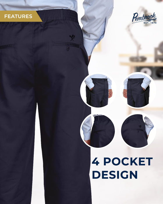 Pembrook Mens Elastic Waist Pants for Seniors - Adaptive Mens Pants for Elderly with Zipper and Button