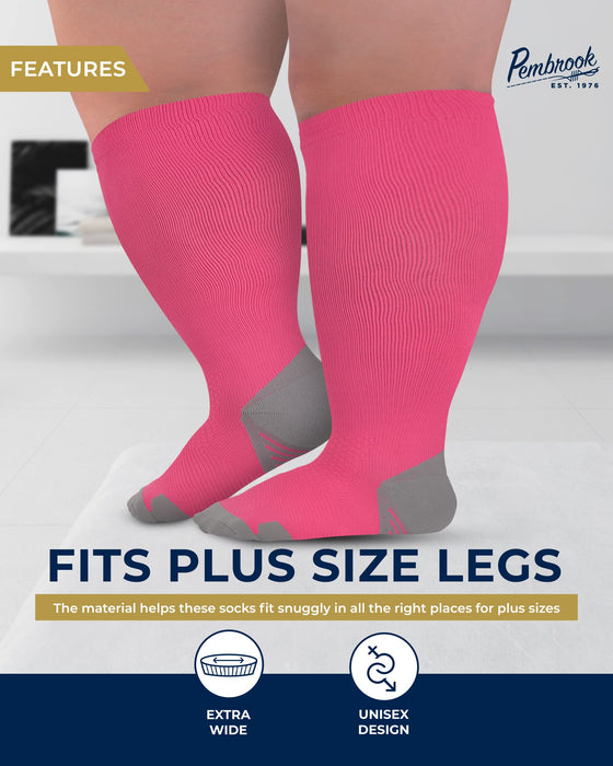 Pembrook Plus Size Compression Socks Wide Calf - Up to 6XL | 20-30 mmHg Wide Calf Compression Socks for Women Plus Size