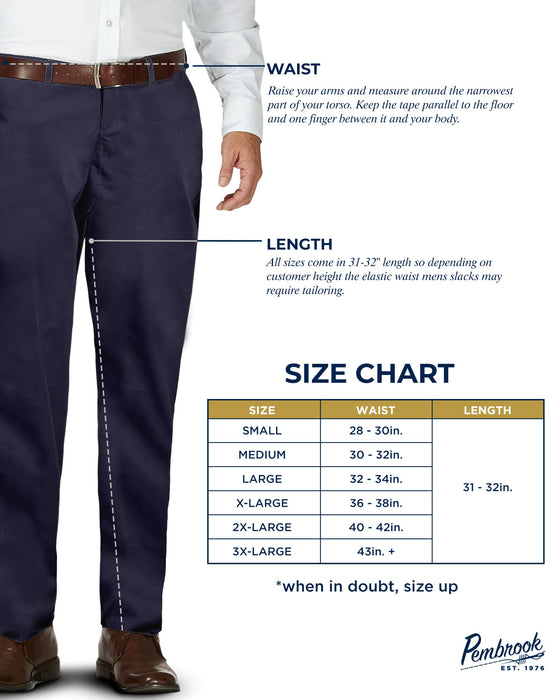 Pembrook Mens Elastic Waist Pants for Seniors - Adaptive Mens Pants for Elderly with Zipper and Button