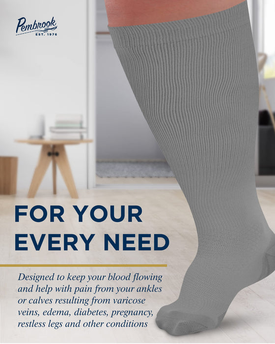 Pembrook Plus Size Compression Socks Wide Calf - Up to 6XL | 20-30 mmHg Wide Calf Compression Socks for Women Plus Size