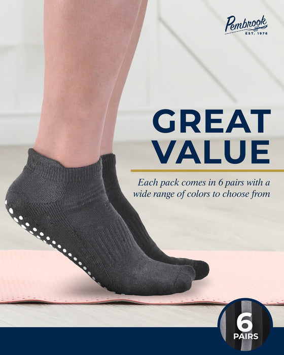 Pembrook Grip Socks for Women and Men - 6 Pairs Barre Socks with Grips for Women