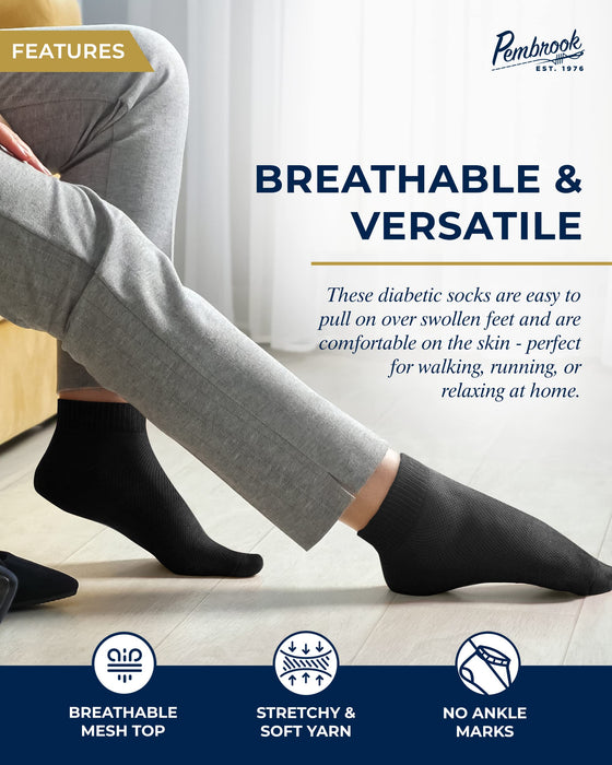 Pembrook Diabetic Ankle Socks for Men and Women - 6 Pairs Low Cut Seamless Diabetic Socks Women | Diabetic Socks for Men