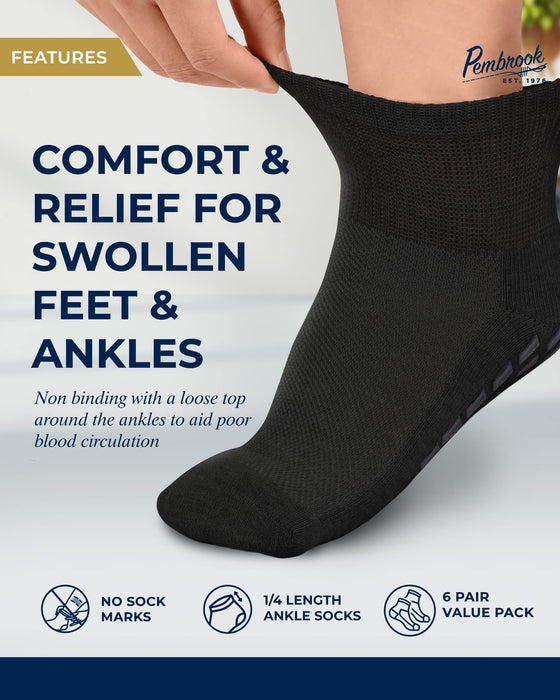 Diabetic Ankle Socks for Men & Women with Grips | 6 Pairs 1/4 Length Wide Non Binding Non Slip Diabetic Socks for Men & Women