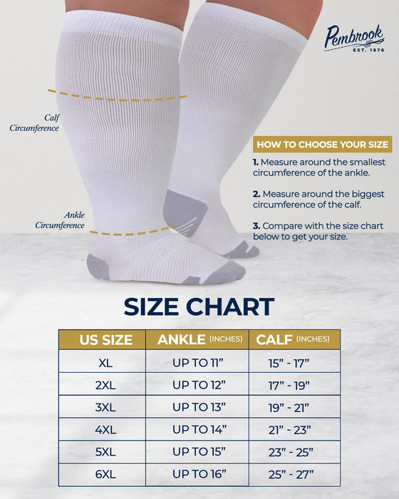 Pembrook Plus Size Compression Socks Wide Calf - Up to 6XL | 20-30 mmHg Wide Calf Compression Socks for Women Plus Size