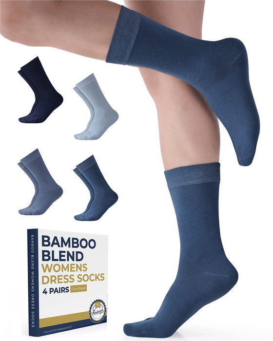 Pembrook Bamboo Womens Dress Socks - 4 Pairs Crew Womens Trouser Socks | Dress Socks Women | Bamboo Socks Womens