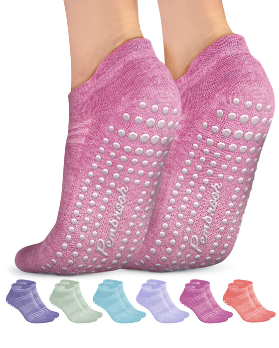 Pembrook Grip Socks for Women and Men - 6 Pairs Barre Socks with Grips for Women