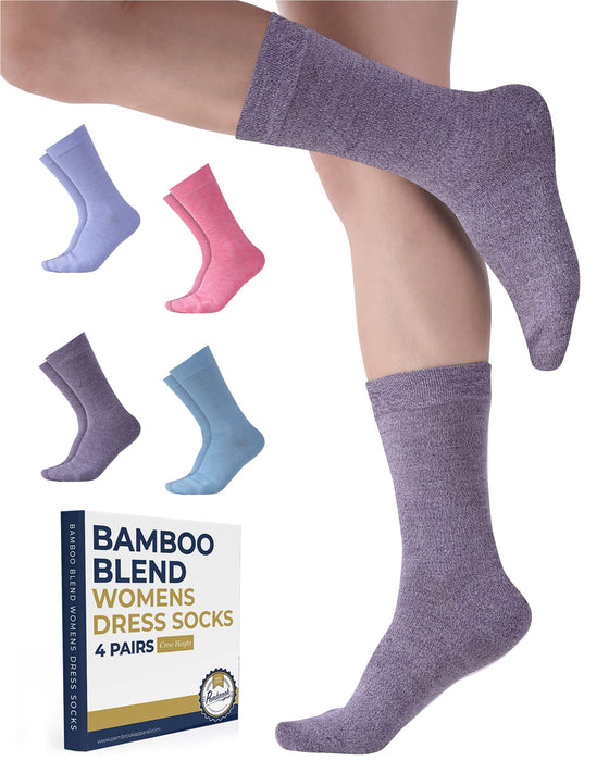 Pembrook Bamboo Womens Dress Socks - 4 Pairs Crew Womens Trouser Socks | Dress Socks Women | Bamboo Socks Womens