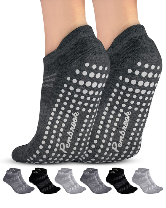 Pembrook Grip Socks for Women and Men - 6 Pairs Barre Socks with Grips for Women