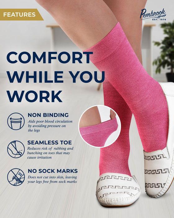 Pembrook Bamboo Womens Dress Socks - 4 Pairs Crew Womens Trouser Socks | Dress Socks Women | Bamboo Socks Womens
