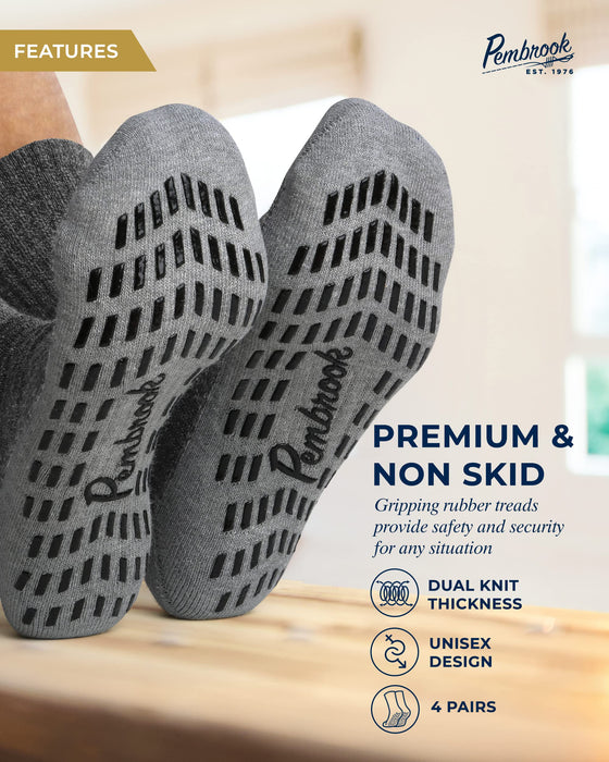 Non Skid Crew Socks - (4 Pairs) - Anti Slip Socks for Barre Yoga Pilates Maternity Pregnancy Hospital Adults Men Women
