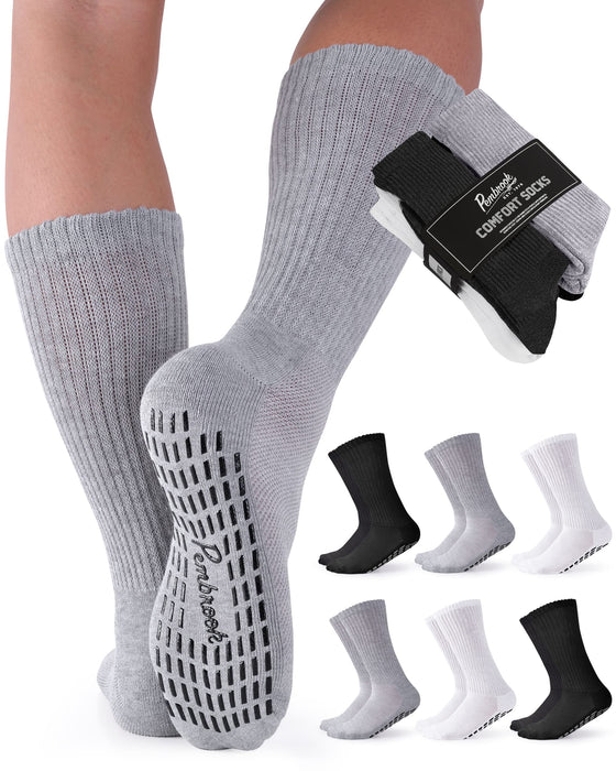 Pembrook 6 Pairs Diabetic Socks with Grippers for Men & Women - 12 Colors Neuropathy Socks for Women | Edema Socks