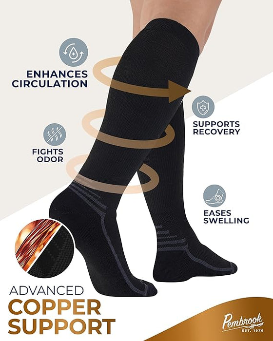 Pembrook 3 Pairs Copper Compression Socks for Women & Men - Compression Socks 20-30 mmHg, Running, Nursing, Pregnancy, Travel