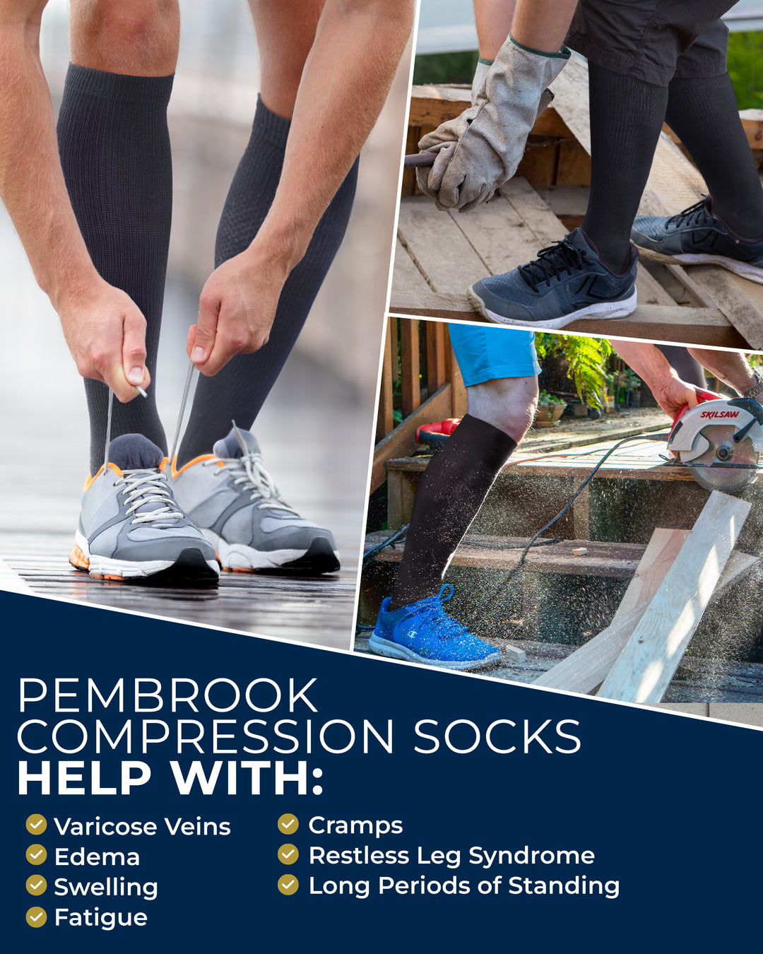 Pembrook Light Compression Socks for Men &amp; Women - 3 Pairs | 8-15 mmhg