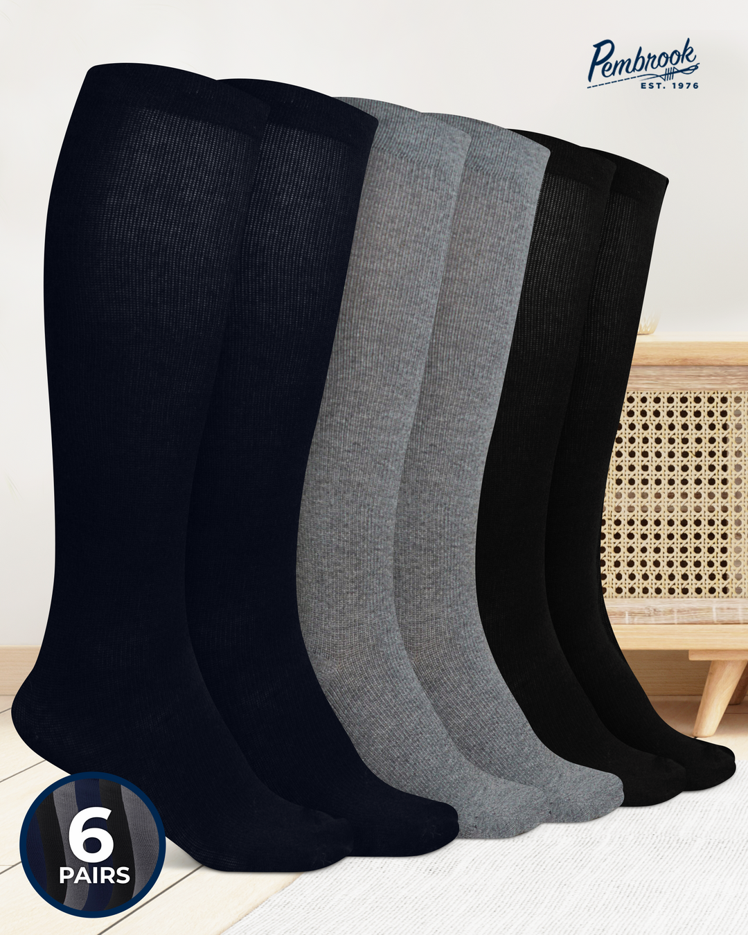 Pembrook Light Compression Socks for Women - 6 Pairs | 8-15 mmHg Cotton