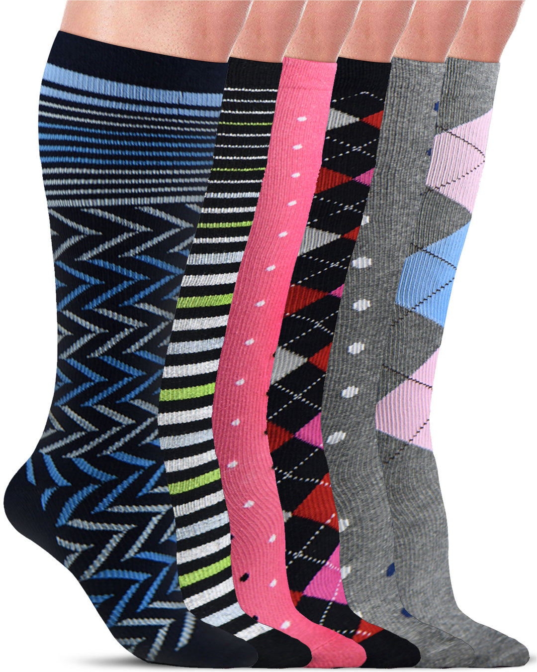 Pembrook Light Compression Socks for Women - 6 Pairs | 8-15 mmHg Cotton