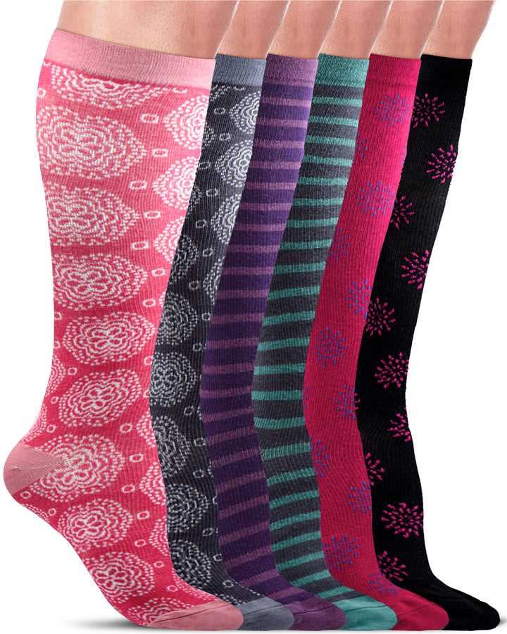 Pembrook Light Compression Socks for Women - 6 Pairs | 8-15 mmHg Cotton