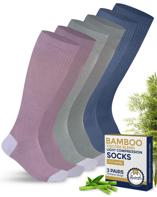 Pembrook Bamboo Light Compression Socks: 3 Pairs  | 8-15 mmHg