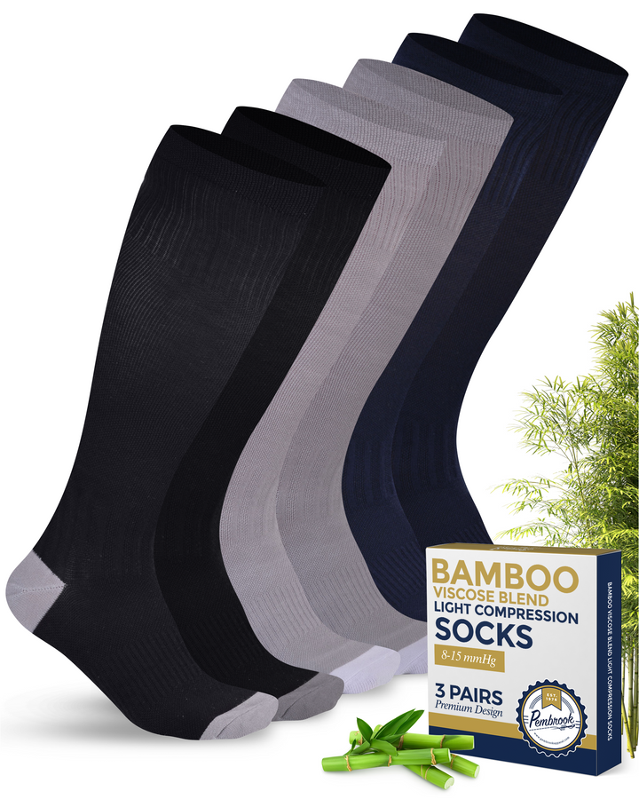 Pembrook Bamboo Light Compression Socks: 3 Pairs  | 8-15 mmHg