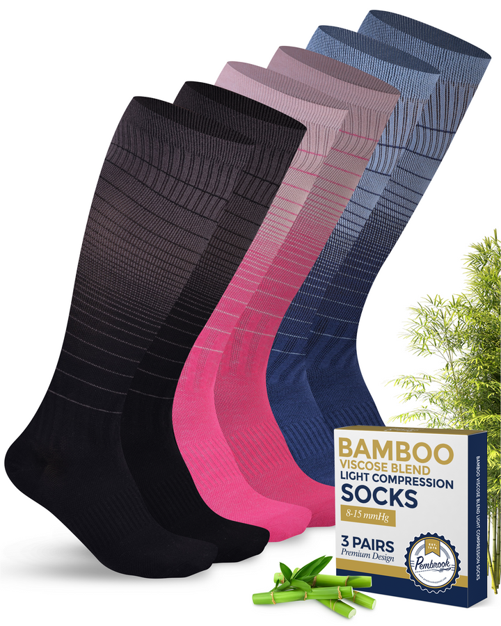 Pembrook Bamboo Light Compression Socks: 3 Pairs  | 8-15 mmHg