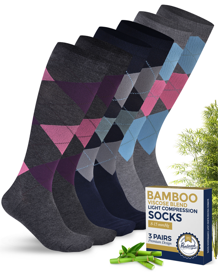 Pembrook Bamboo Light Compression Socks: 3 Pairs  | 8-15 mmHg