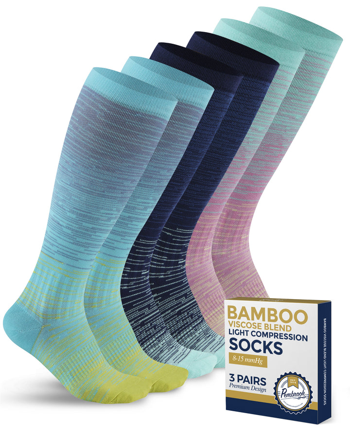 Pembrook Bamboo Light Compression Socks: 3 Pairs  | 8-15 mmHg