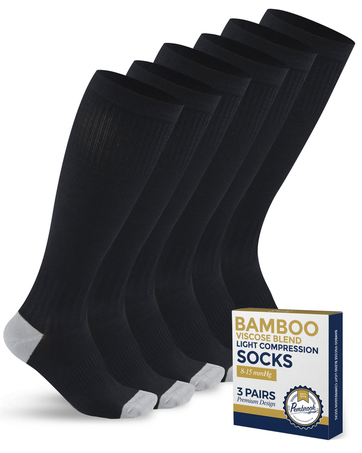 Pembrook Bamboo Light Compression Socks: 3 Pairs  | 8-15 mmHg