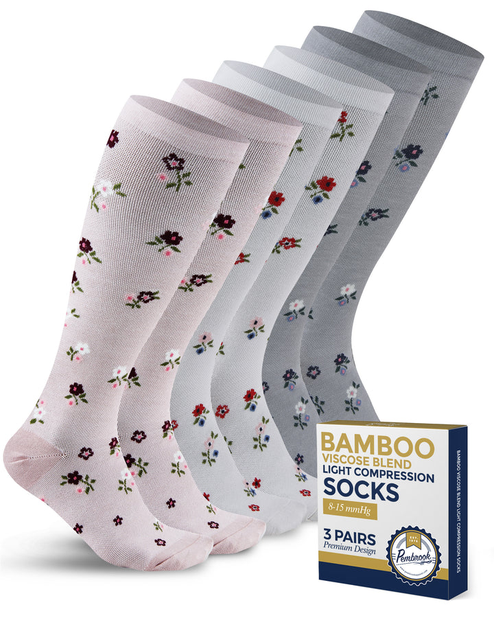 Pembrook Bamboo Light Compression Socks: 3 Pairs  | 8-15 mmHg