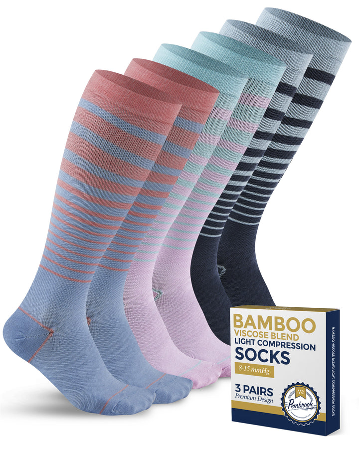 Pembrook Bamboo Light Compression Socks: 3 Pairs  | 8-15 mmHg