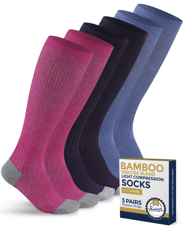 Pembrook Bamboo Light Compression Socks: 3 Pairs  | 8-15 mmHg
