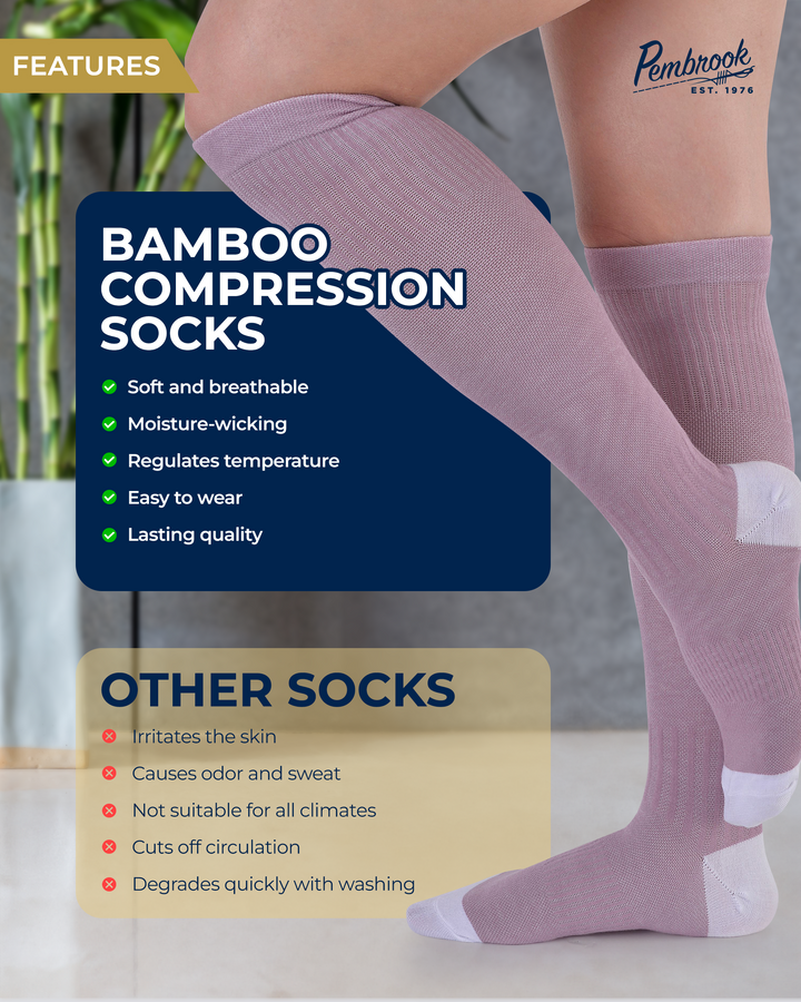 Pembrook Bamboo Light Compression Socks: 3 Pairs  | 8-15 mmHg