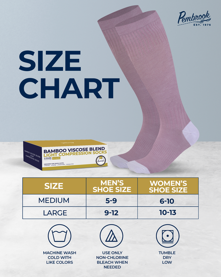 Pembrook Bamboo Light Compression Socks: 3 Pairs  | 8-15 mmHg