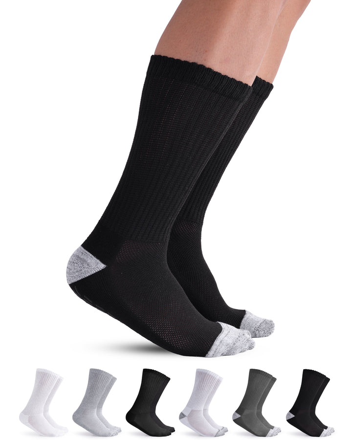 Black knee-high socks with gray toes and heels on a white background, with additional pairs of socks displayed below.