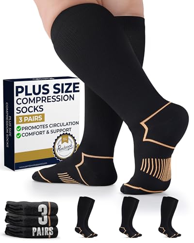 Pembrook Plus Size Compression Socks Wide Calf - 3 Pairs, 20-30mmHg Extra Wide Calf Compression Socks Women & Men, Up to 4XL