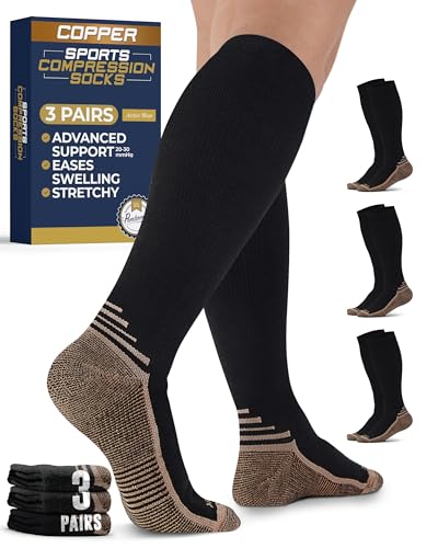 Pembrook 3 Pairs Copper Compression Socks for Women & Men - Compression Socks 20-30 mmHg, Running, Nursing, Pregnancy, Travel