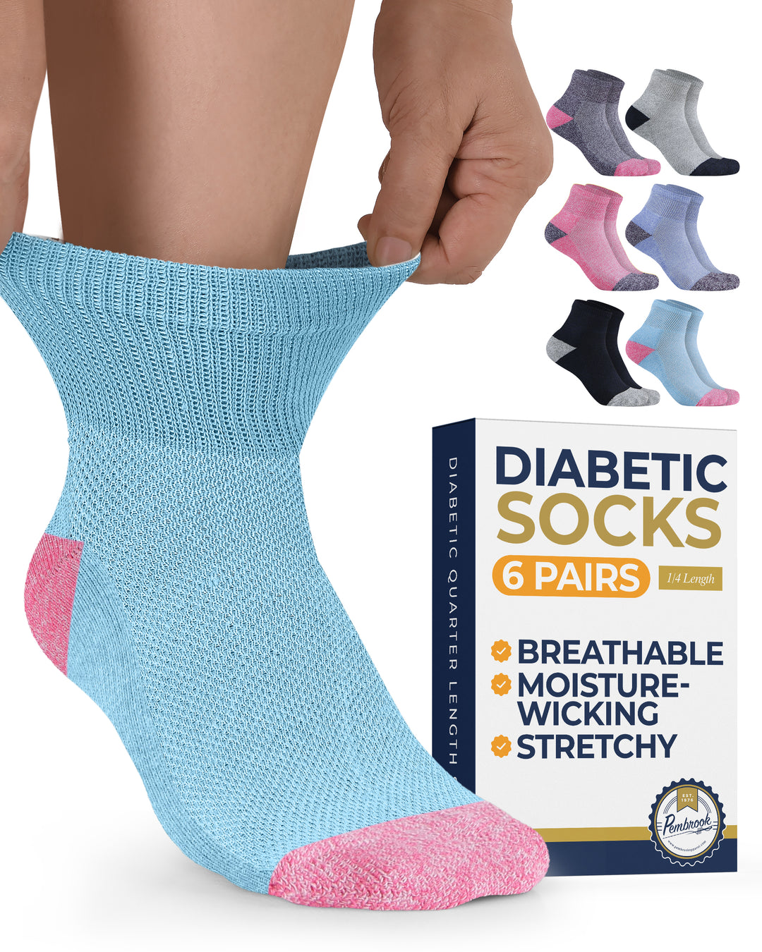 Pembrook Ankle Diabetic Socks: 6 Pairs