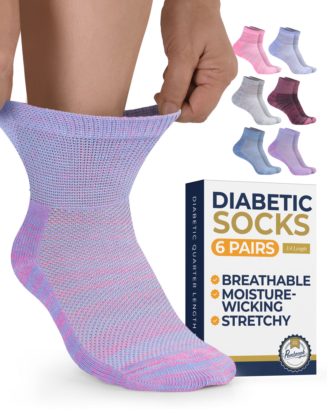 Pembrook Ankle Diabetic Socks: 6 Pairs