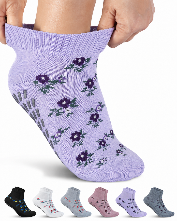 Diabetic Ankle Socks with Grips: 6 Pairs | 1/4 Length