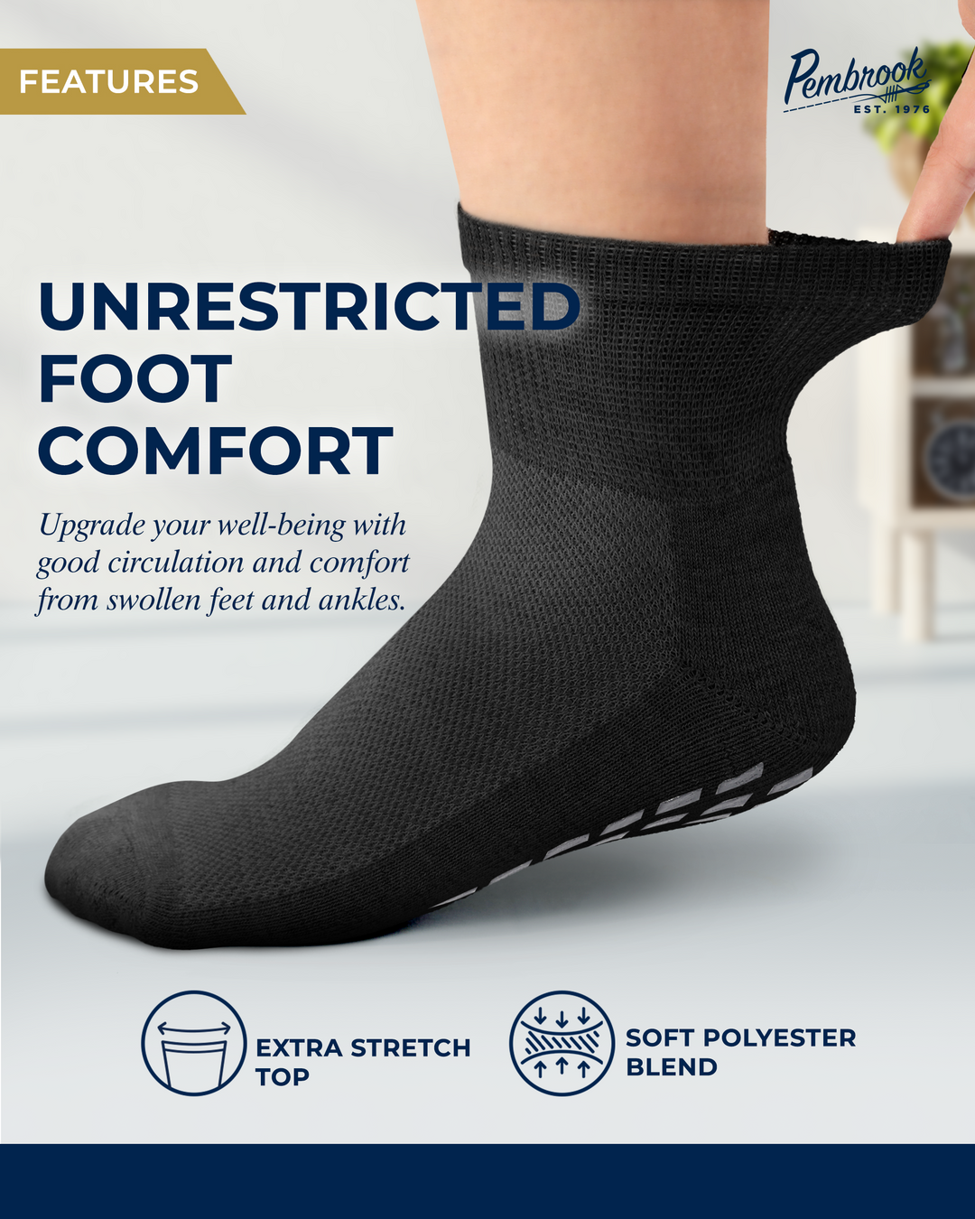 Diabetic Ankle Socks with Grips: 6 Pairs | 1/4 Length