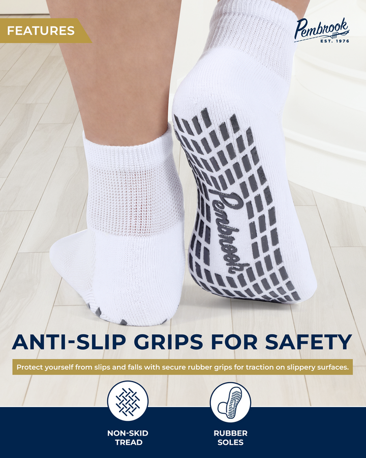 Diabetic Ankle Socks with Grips: 6 Pairs | 1/4 Length