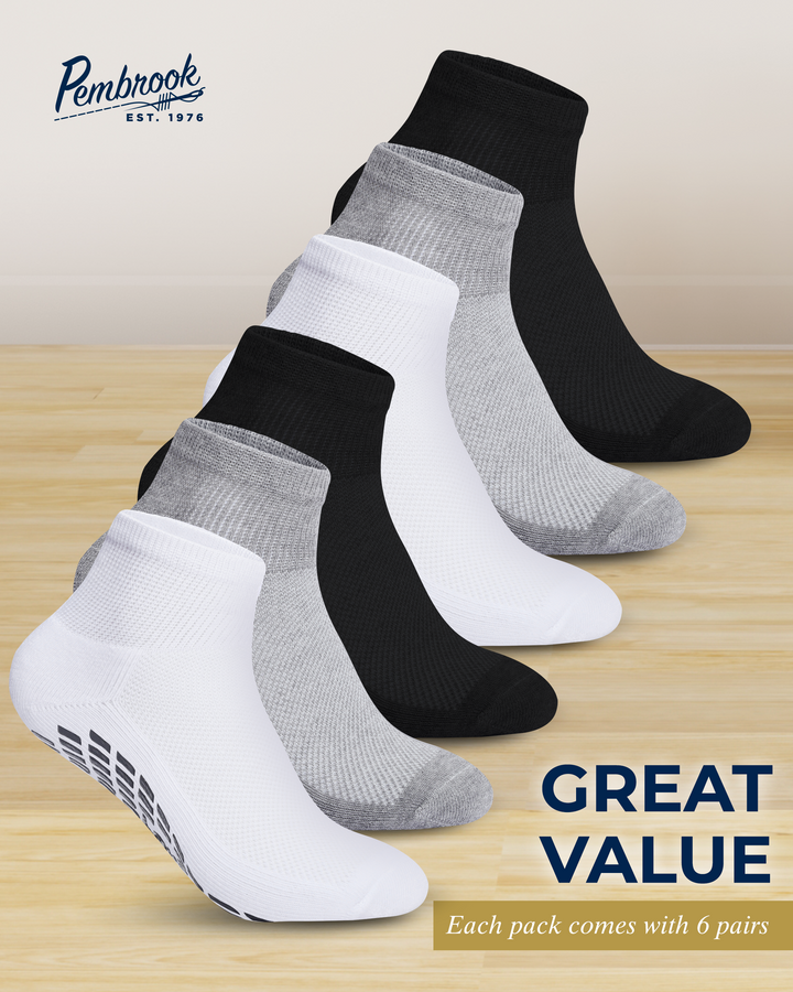 Diabetic Ankle Socks with Grips: 6 Pairs | 1/4 Length