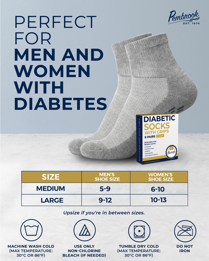 Diabetic Ankle Socks with Grips: 6 Pairs | 1/4 Length