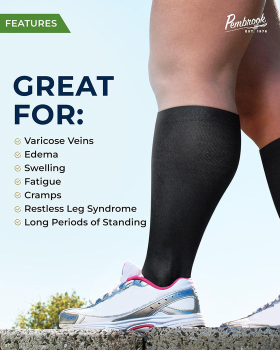 Pembrook 3 Pairs Plus Size Compression Socks Wide Calf - 15-20 mmHg Bamboo Viscose Compression Socks for Women Wide Calf