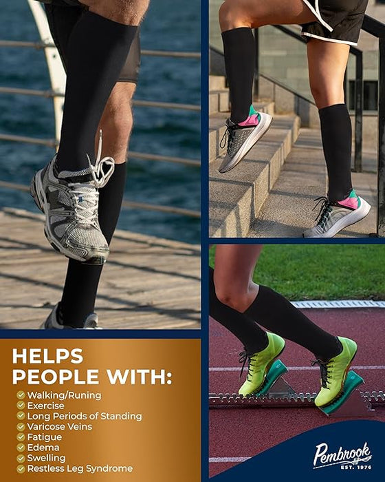 Pembrook 3 Pairs Copper Compression Socks for Women & Men - Compression Socks 20-30 mmHg, Running, Nursing, Pregnancy, Travel