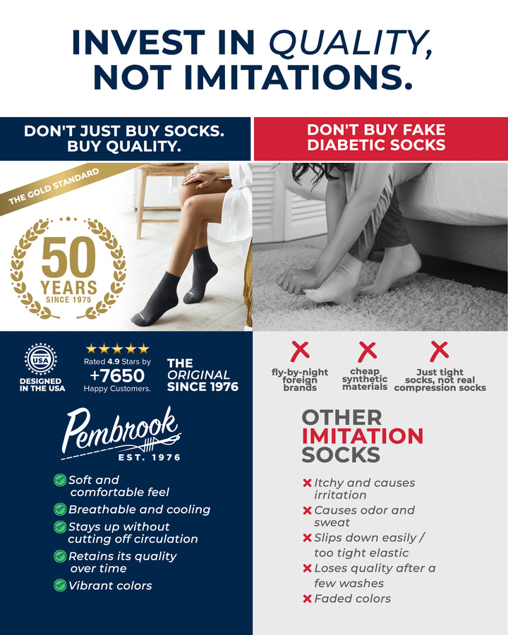 Advertisement for Pembrook socks highlighting quality and distinguishing it from imitations.